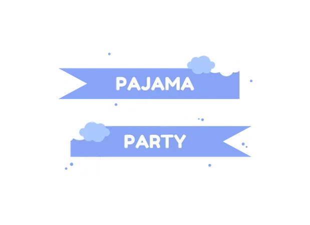 Pancarta De Fiesta De Pijamas De Colores Con Estas Invitado A La Fiesta De Pijamas Cinta Azul Con Texto Nubes Luna Y Estrellas Diseno Plano Ilustración