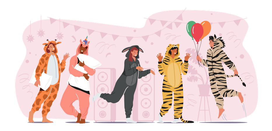 Fiesta de pijamas kigurumi  Ilustración