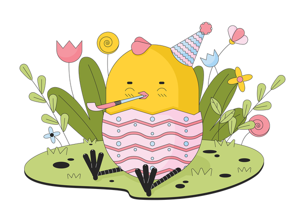 Soplador de fiesta de pollo joven de Pascua  Ilustración