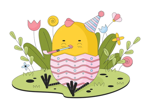 Soplador de fiesta de pollo joven de Pascua  Ilustración