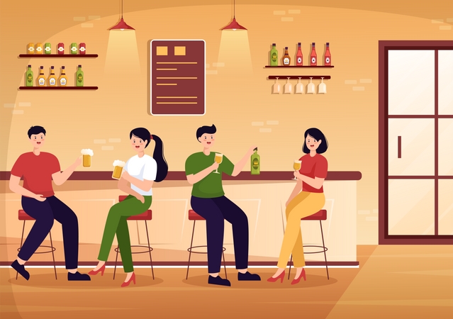 Fiesta de vino en el bar  Ilustración