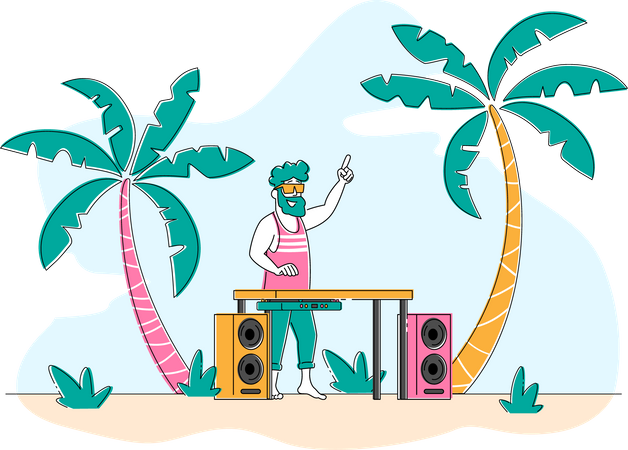 Fiesta en la playa tropical  Ilustración