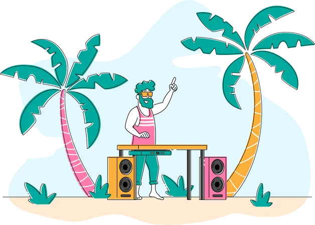 Fiesta en la playa tropical  Ilustración