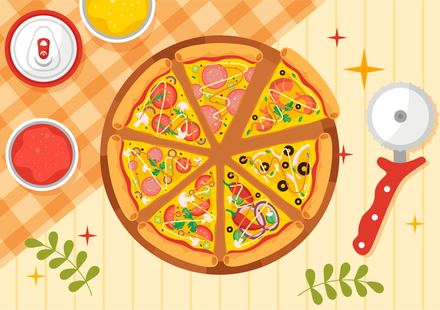 Fiesta de pizza  Ilustración