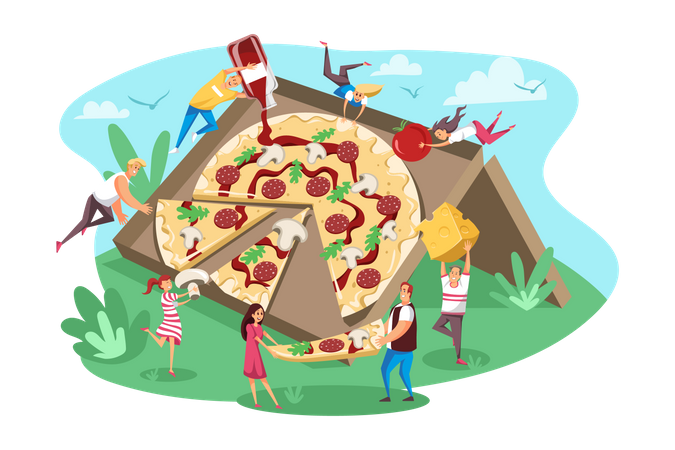 Fiesta de pizza  Ilustración