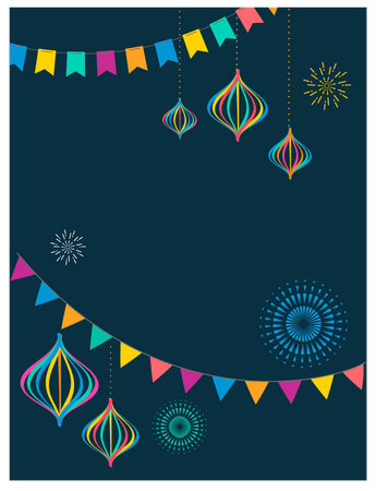 Fiesta Poster Design With Flags, Decorations And Promotion Banner  イラスト