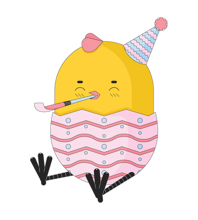Fiesta soplando un lindo pollito con sombrero de cumpleaños  Ilustración