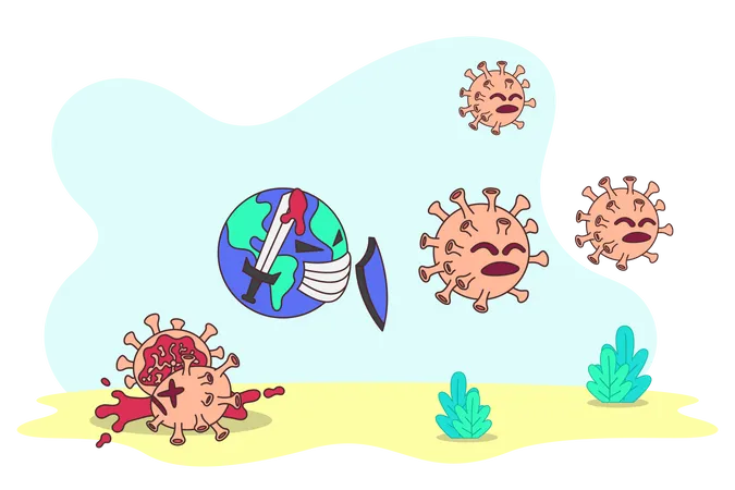 Together With World Fighting With Coronavirus Epidemic Illustration