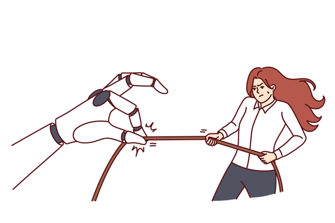 Fight between human and robot  Illustration