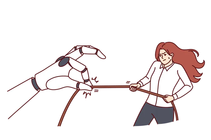 Fight between human and robot  Illustration