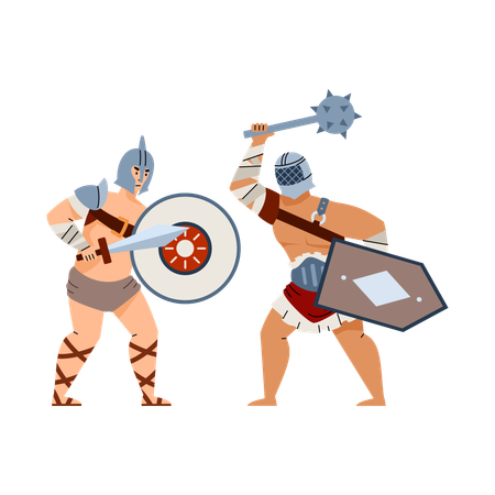 Fight of armed ancient roman gladiators  Illustration