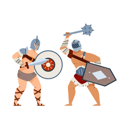 Fight of armed ancient roman gladiators  Illustration