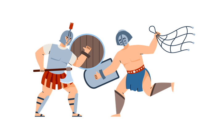 Fight of armed ancient roman gladiators  Illustration