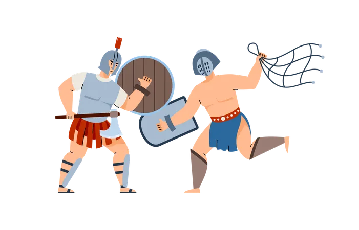 Fight of armed ancient roman gladiators  Illustration