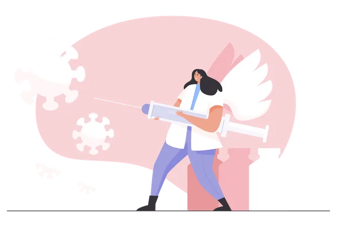Time To Coronavirus Vaccination Vector Illustration Concept Doctors Serve Like Angels To Fight The Populations Coronavirus Covid 19 Infection Illustration