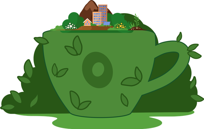 Figura de jardín de una taza.  Ilustración