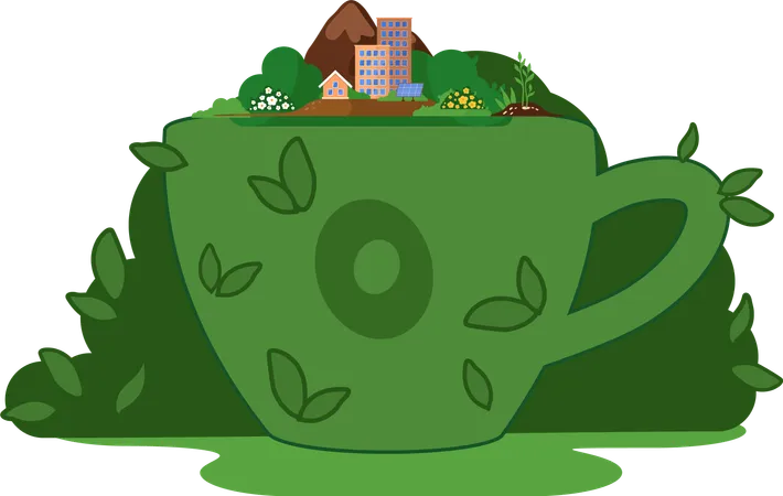 Figura de jardín de una taza.  Ilustración