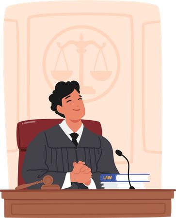 Figura de autoridade do juiz masculino que preside processos judiciais  Ilustração