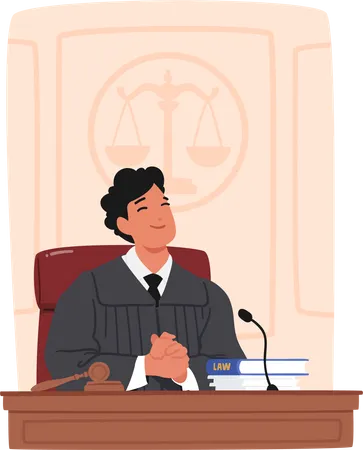 Figura De Autoridade Do Juiz Masculino Que Preside Processos Judiciais Tomando Decisoes Imparciais Com Base Em Evidencias E Na Lei Julga Casos Garante Justica Defende A Lei Ilustra O Vetorial De Desenho Animado Ilustração