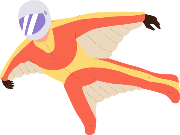 Figura humana en parapente con traje especial con alas y casco protector  Ilustración