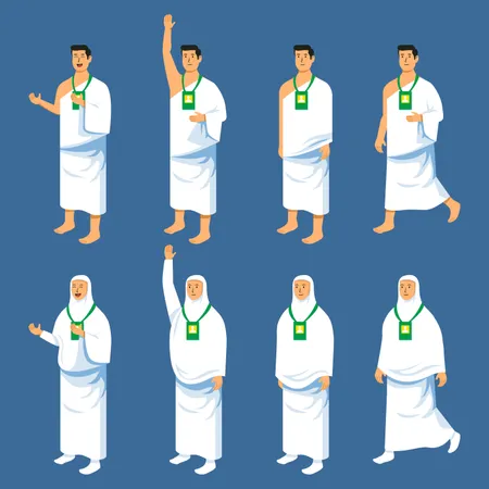 Figure Couple Character Of Hajj Pilgrim  Illustration