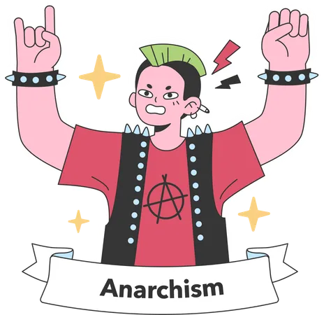 Une figure anarchiste emblématique lève le poing haut  Illustration