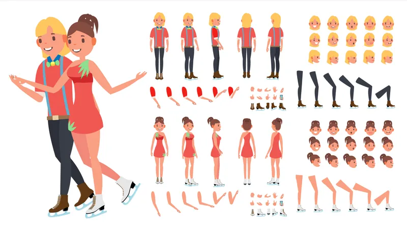 Figure Skating Couple Different Body Parts Used In Animation  Illustration
