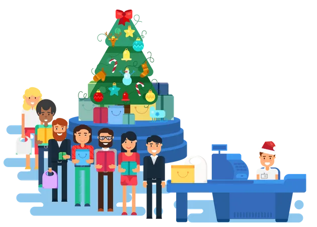 Fila de compras de natal  Ilustração