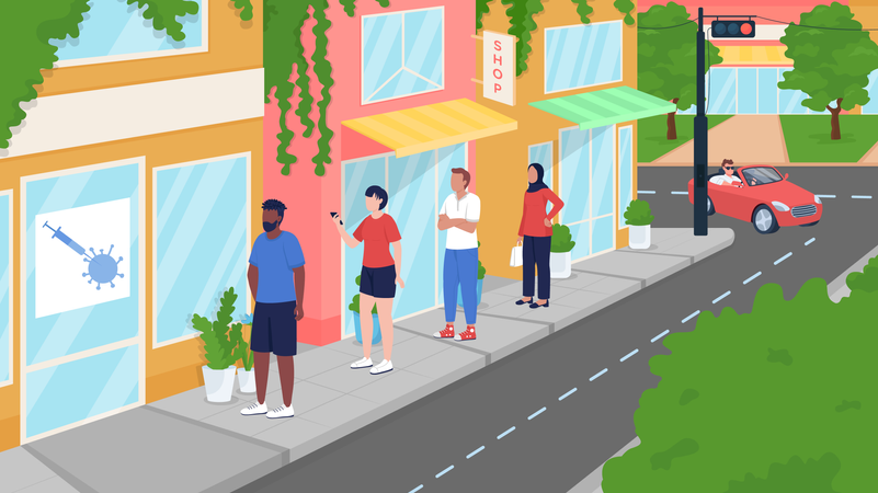Fila no centro de vacinação cobiçado  Illustration