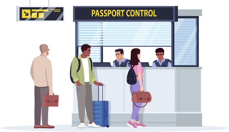 File d'attente au bureau de contrôle des passeports  Illustration