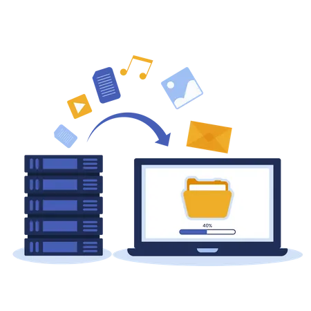 File transfer from server to laptop  Illustration