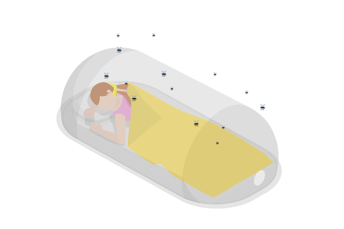 Le filet de couchage protège des piqûres de moustiques  Illustration