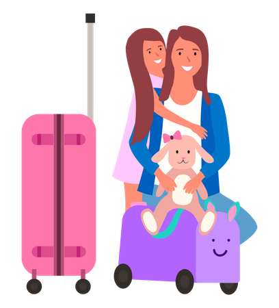 Filha abraça a mãe e vai viajar  Ilustração