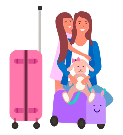 Filha abraça a mãe e vai viajar  Ilustração