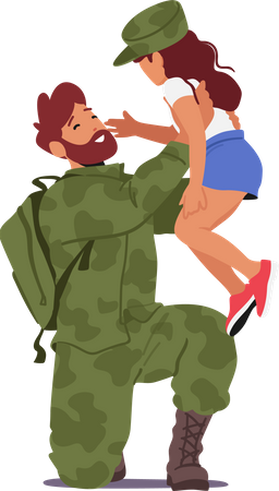 Filha conhece seu pai soldado  Ilustração