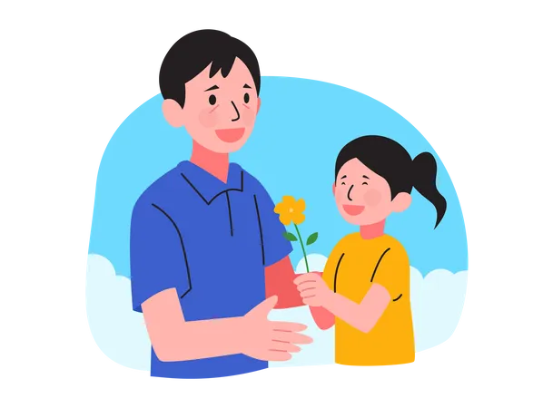 Filha dando flor para o pai  Ilustração