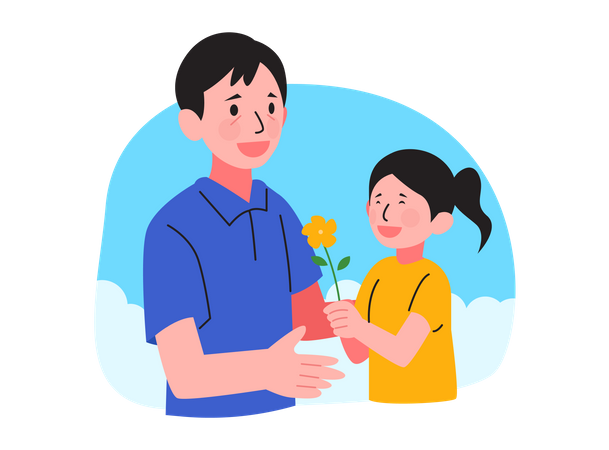 Filha dando flor para o pai  Ilustração