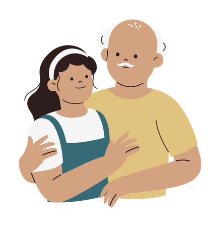 Filha feliz abraçando o velho pai  Ilustração