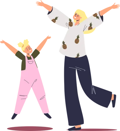 Filha pulando com a mãe  Ilustração
