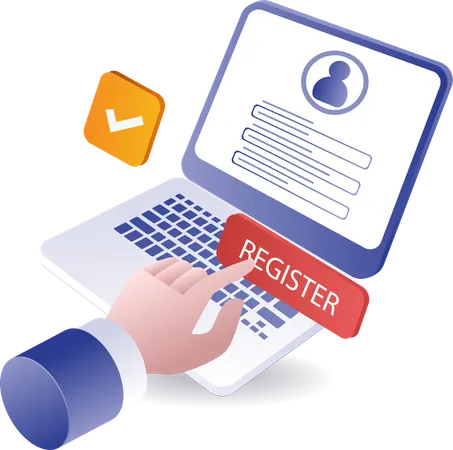 Fill registration form data on online computer  Illustration