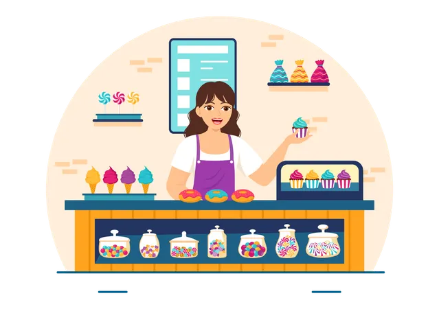 Fille à la boulangerie  Illustration