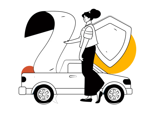 Fille à la recherche de papier d'assurance automobile  Illustration