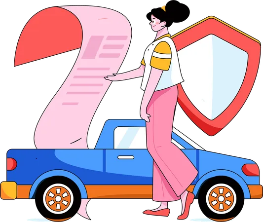 Fille à la recherche de papier d'assurance automobile  Illustration