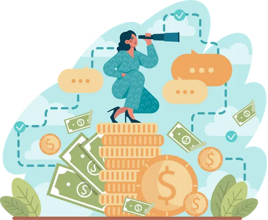 Fille à la recherche d'une vision financière  Illustration