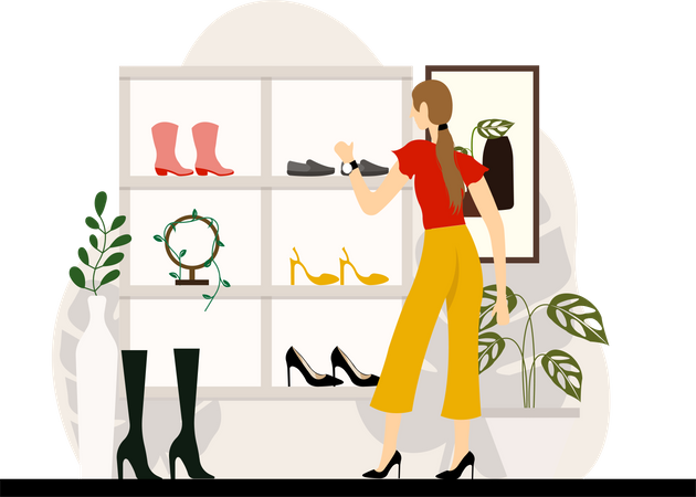 Fille achetant des chaussures  Illustration