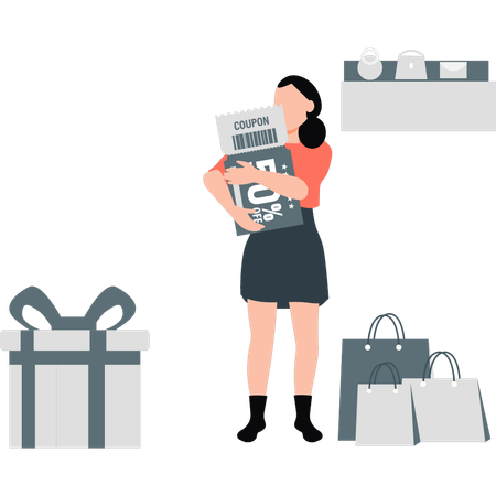 Fille achetant des coupons de réduction pour faire du shopping  Illustration