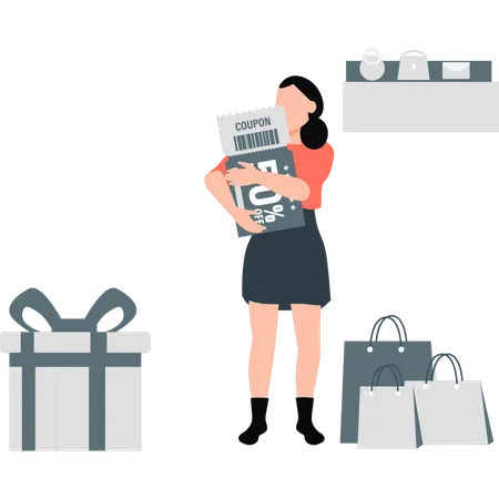 Fille achetant des coupons de réduction pour faire du shopping  Illustration