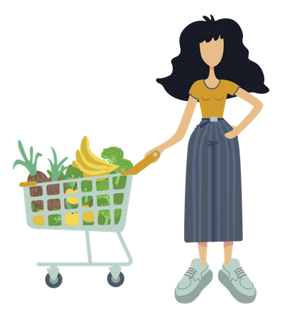 Fille achetant des légumes pour le repas  Illustration