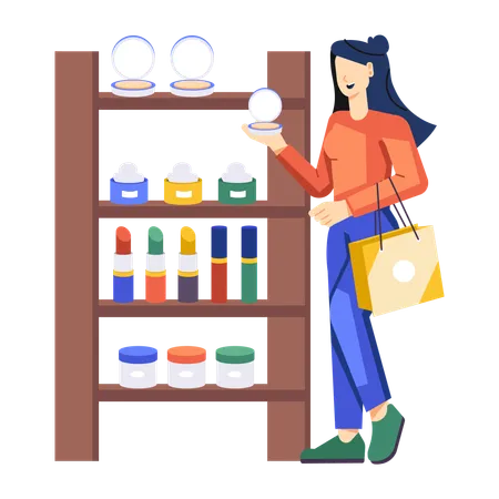 Fille achetant des produits cosmétiques  Illustration