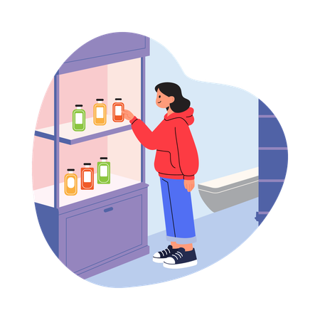 Fille achetant du parfum dans un magasin  Illustration